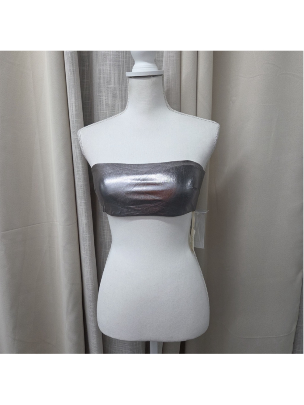 Aerie Metallic Silver Bandeau Bikini Top Size M Foil Liquid Metal Swim Festival